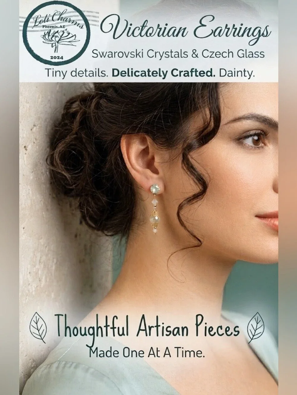 Victorian Delicate & Dainty Eucalyptus Green Opal Swarovski & Glass GP Earrings